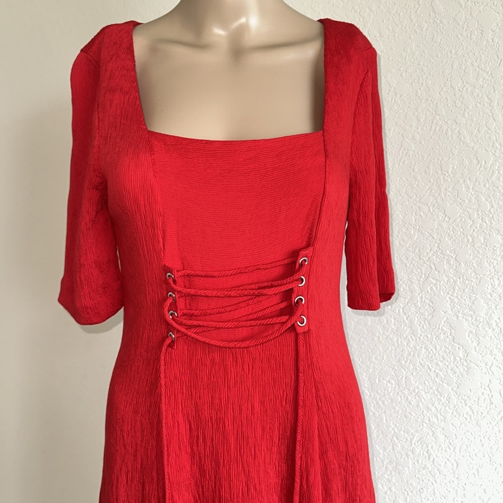 New with tag on Maeve Red Pleated A-Line Midi Dress. - Picture 6 of 15